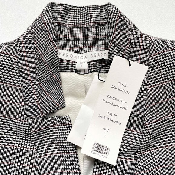 Veronica Beard Paloma Zipper Jacket Black White Red Plaid Size 6 NEW NWT - Picture 5 of 8
